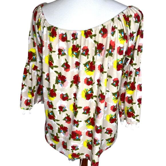 Umgee Soft Floral Off- Shoulder Boho Floral Blouse with Tassel Sleeves - Picture 6 of 10